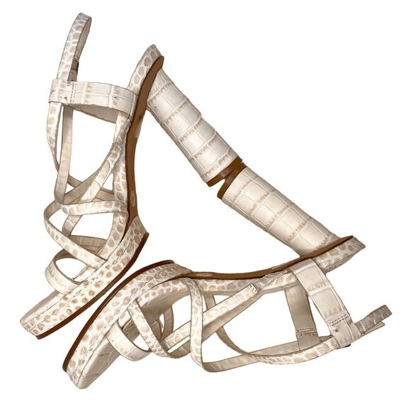 Vince Camuto Neloette Ivory Leather Croc Texture Platform Heel Sandal Sz 5.5 NEW - Picture 6 of 12